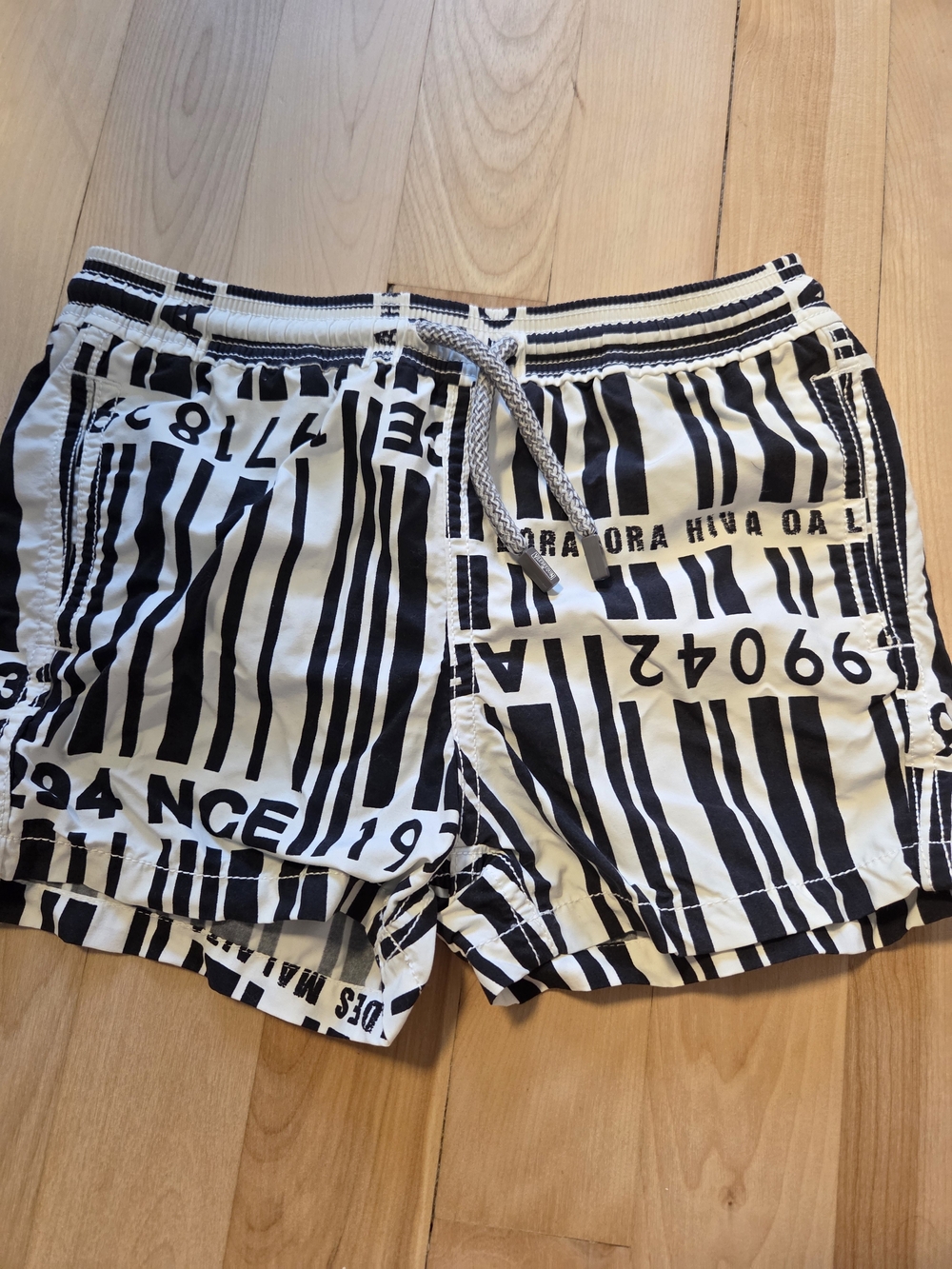 Vilebrequin Black and White Striped Graphic Swim Trunks